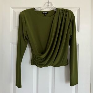 Express Cropped Blouse Olive Green with Drape Medium NWOT (A)